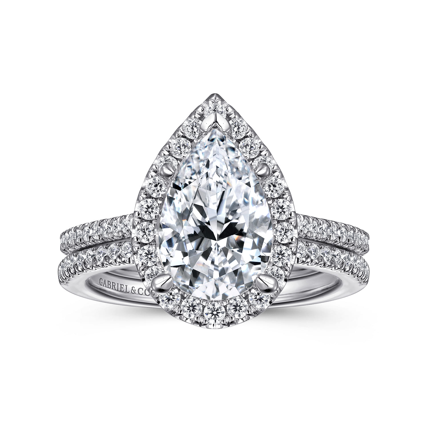 Blossom - 14K White Gold Pear Shape Halo Diamond Engagement Ring