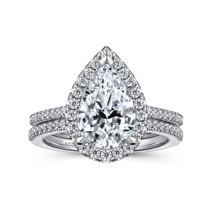 Blossom - 14K White Gold Pear Shape Halo Diamond Engagement Ring