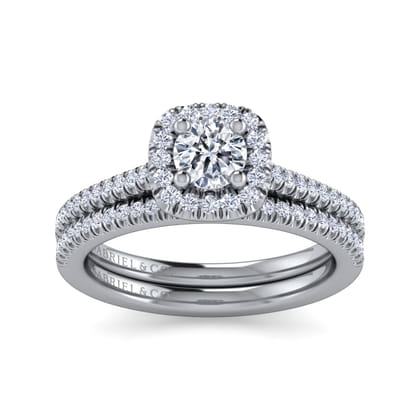 Blossom - 14K White Gold Round Halo Diamond Engagement Ring