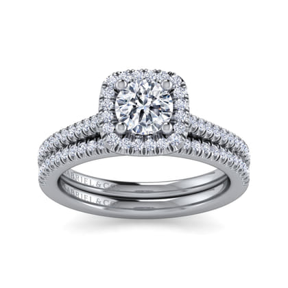 Blossom - 14K White Gold Round Halo Diamond Engagement Ring