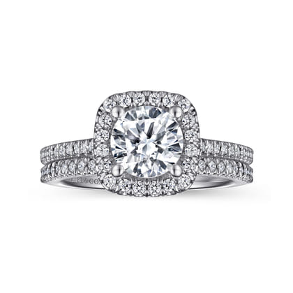 Blossom - 14K White Gold Round Halo Diamond Engagement Ring