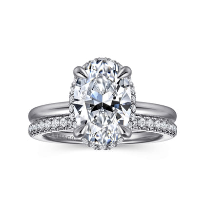 Bonnie - 14K White Gold Oval Hidden Halo Diamond Engagement Ring