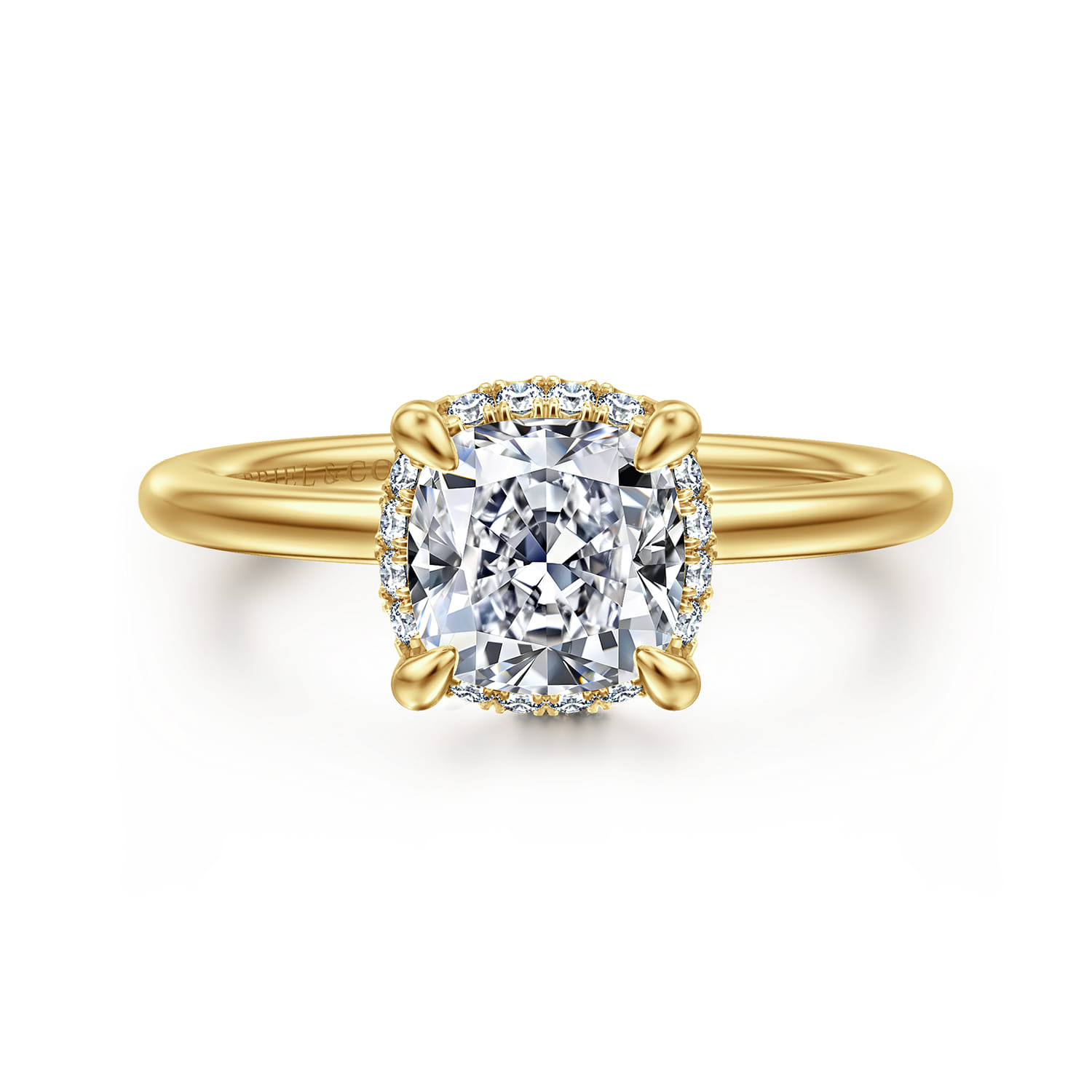 Bonnie - 14K Yellow Gold Cushion Hidden Halo Diamond Engagement Ring