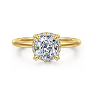 Bonnie - 14K Yellow Gold Cushion Hidden Halo Diamond Engagement Ring