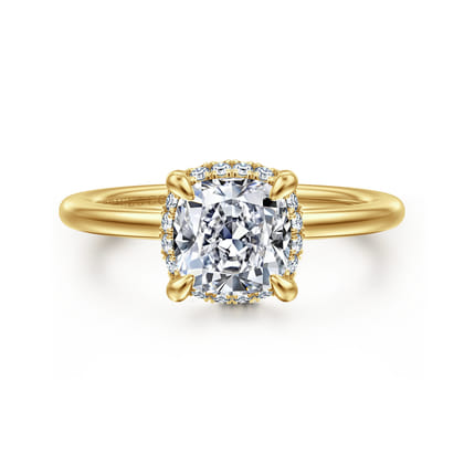 Bonnie - 14K Yellow Gold Cushion Hidden Halo Diamond Engagement Ring
