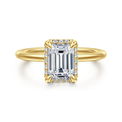 Bonnie - 14K Yellow Gold Emerald Cut Hidden Halo Diamond Engagement Ring