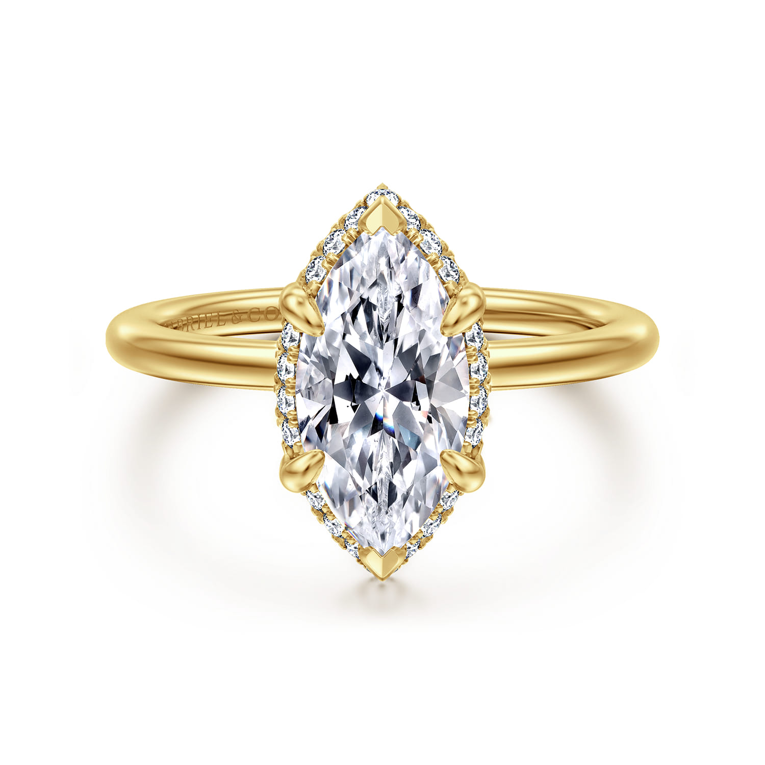 Bonnie - 14K Yellow Gold Marquise Shape Hidden Halo Diamond Engagement Ring
