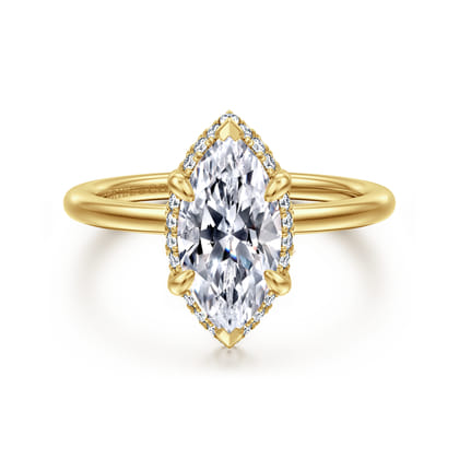 Bonnie - 14K Yellow Gold Marquise Shape Hidden Halo Diamond Engagement Ring