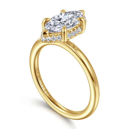 Bonnie - 14K Yellow Gold Marquise Shape Hidden Halo Diamond Engagement Ring