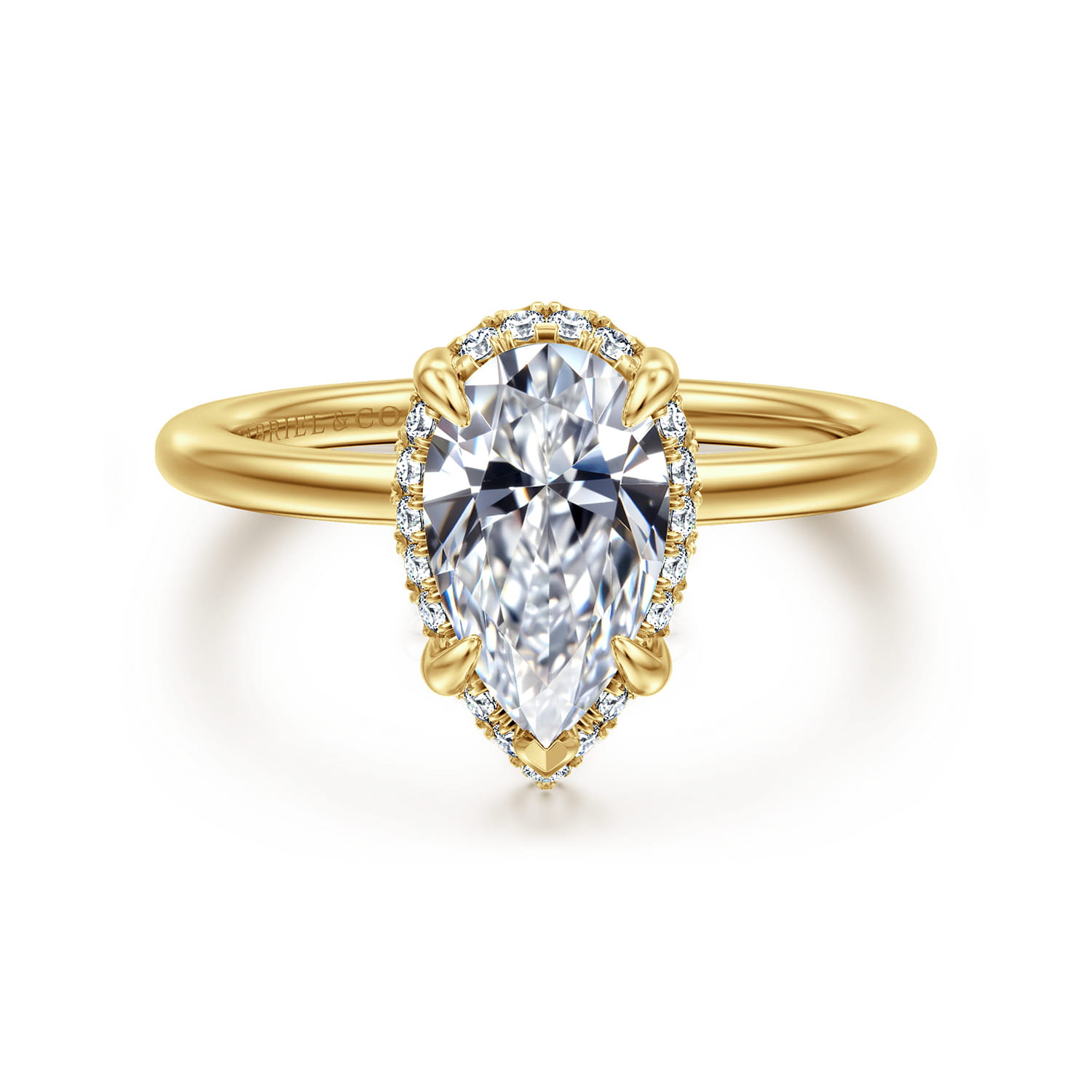 Bonnie - 14K Yellow Gold Pear Shape Hidden Halo Diamond Engagement Ring