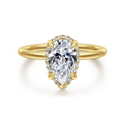 Bonnie - 14K Yellow Gold Pear Shape Hidden Halo Diamond Engagement Ring