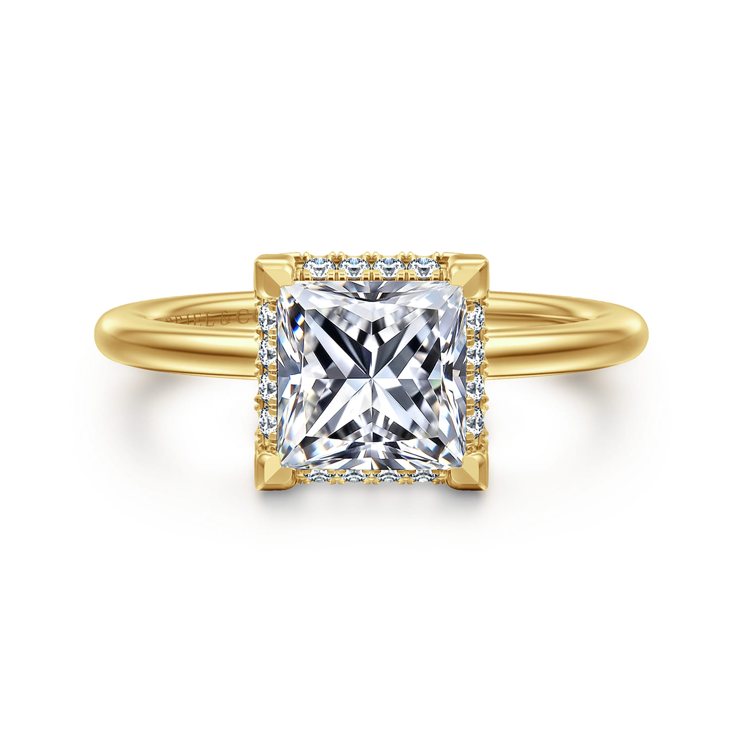 Bonnie - 14K Yellow Gold Princess Hidden Halo Diamond Engagement Ring