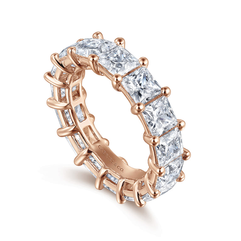 Eternity Band Wedding Ring in 14k Rose Gold with Princess Cut Natural Diamond at Gabriel & Co. - Shot 3