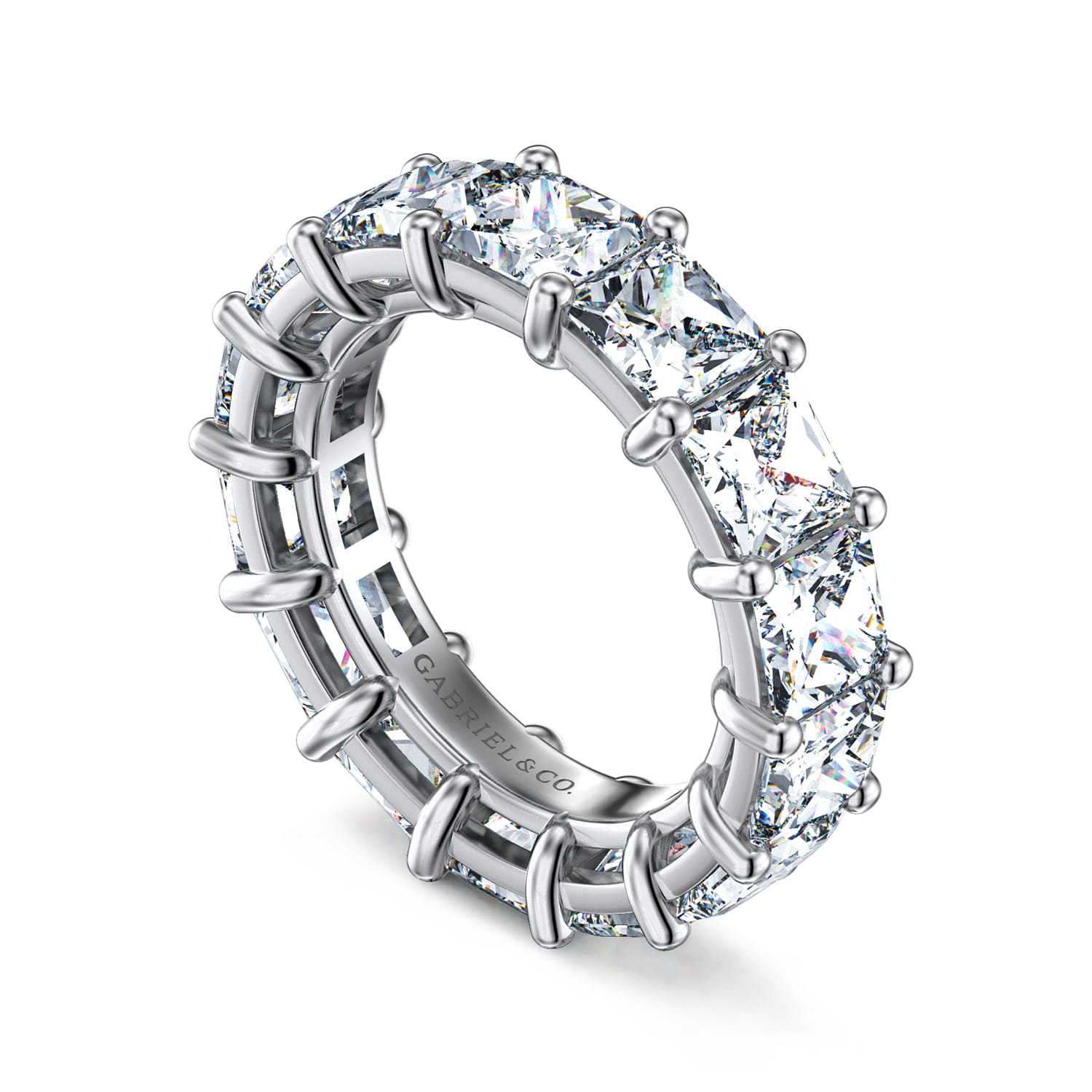 Eternity Band Wedding Ring in 14k White Gold with Princess Cut Natural Diamond at Gabriel & Co. - Shot 3