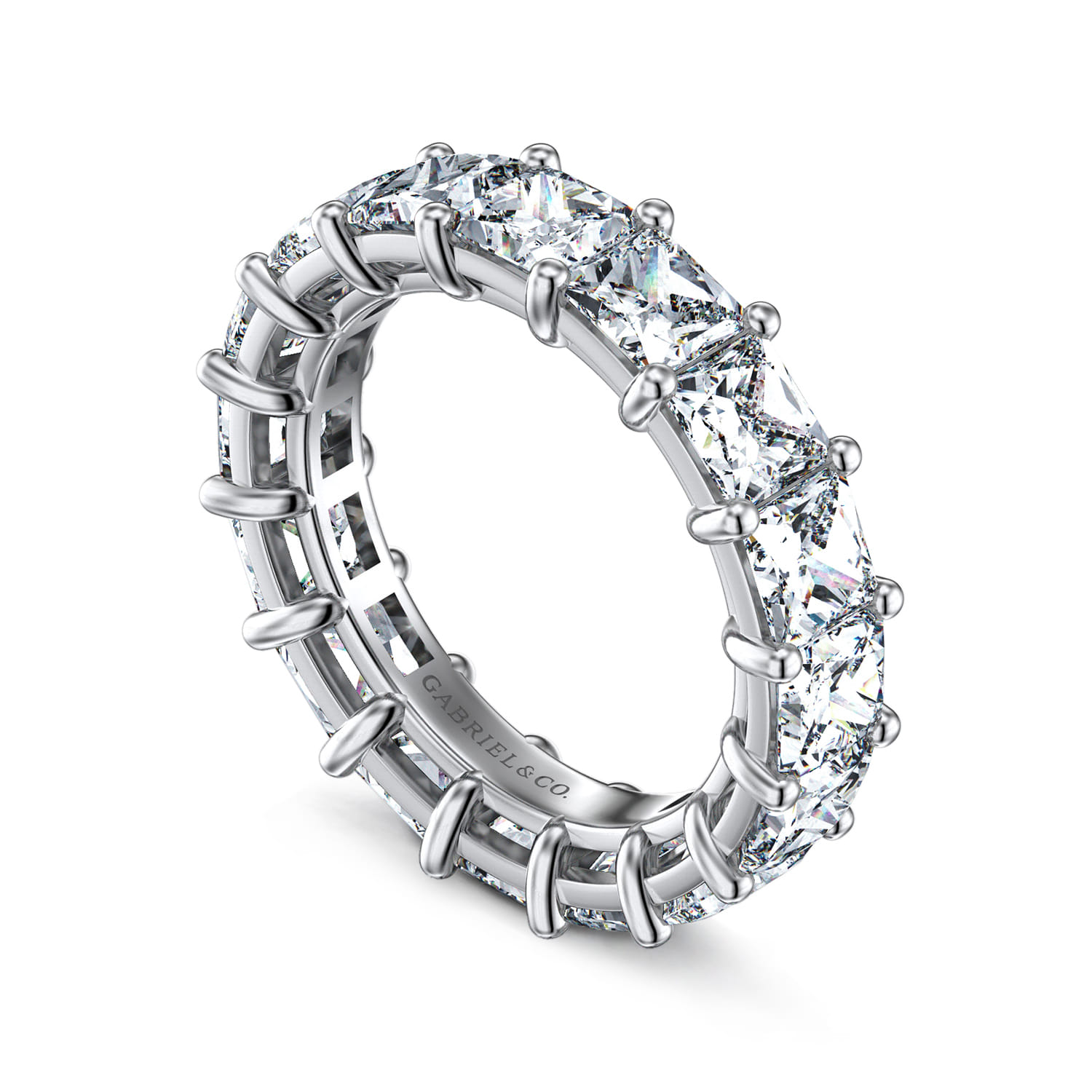 Eternity Band Wedding Ring in 14k White Gold with Princess Cut Natural Diamond at Gabriel & Co. - Shot 3