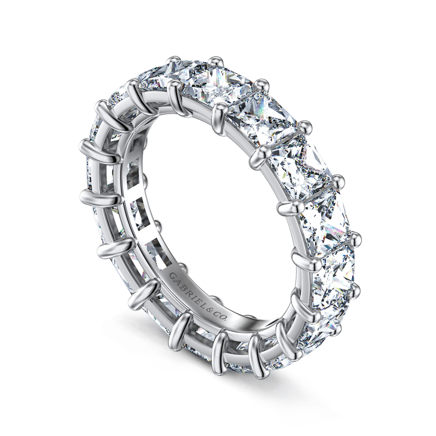 Eternity Band Wedding Ring in 14k White Gold with Princess Cut Natural Diamond at Gabriel & Co. - Shot 3