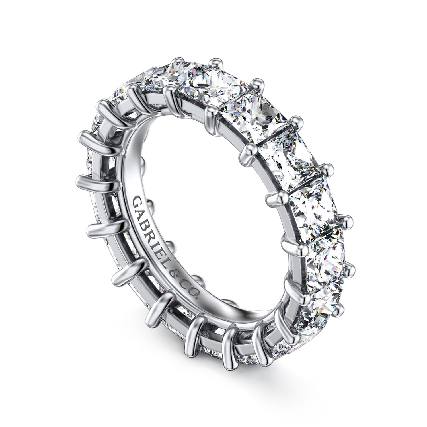 Eternity Band Wedding Ring in 14k White Gold with Princess Cut Natural Diamond at Gabriel & Co. - Shot 3