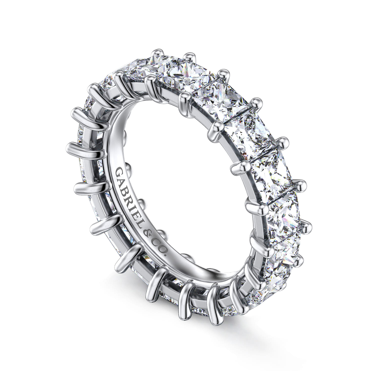 Eternity Band Wedding Ring in 14k White Gold with Princess Cut Natural Diamond at Gabriel & Co. - Shot 3