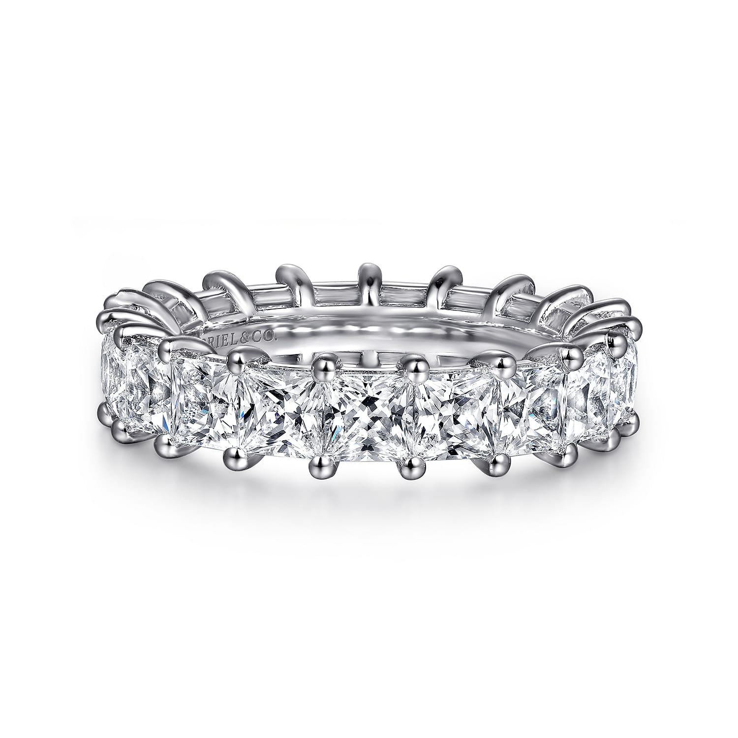 Eternity Band Wedding Ring in 14k White Gold with Princess Cut Natural Diamond at Gabriel & Co. - Shot 1
