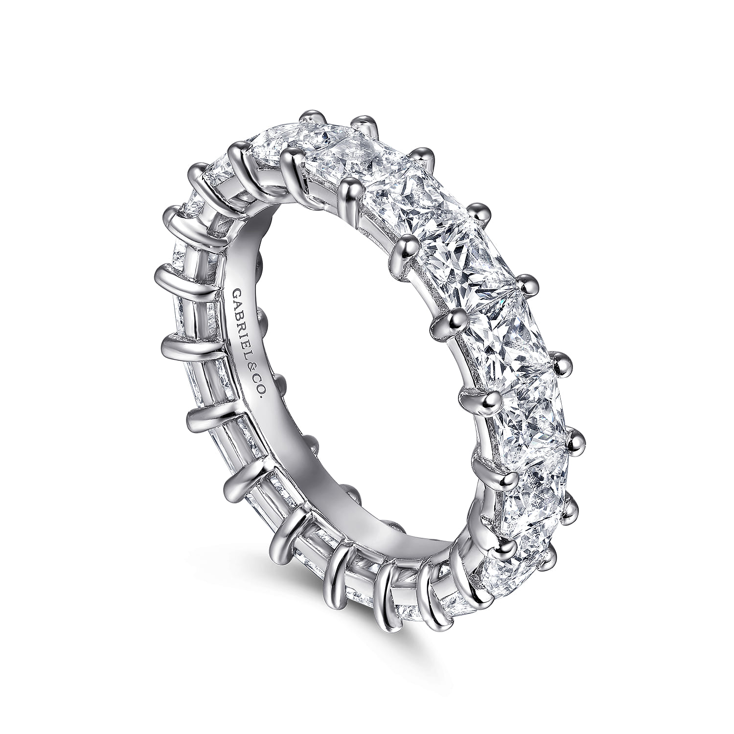 Eternity Band Wedding Ring in 14k White Gold with Princess Cut Natural Diamond at Gabriel & Co. - Shot 3