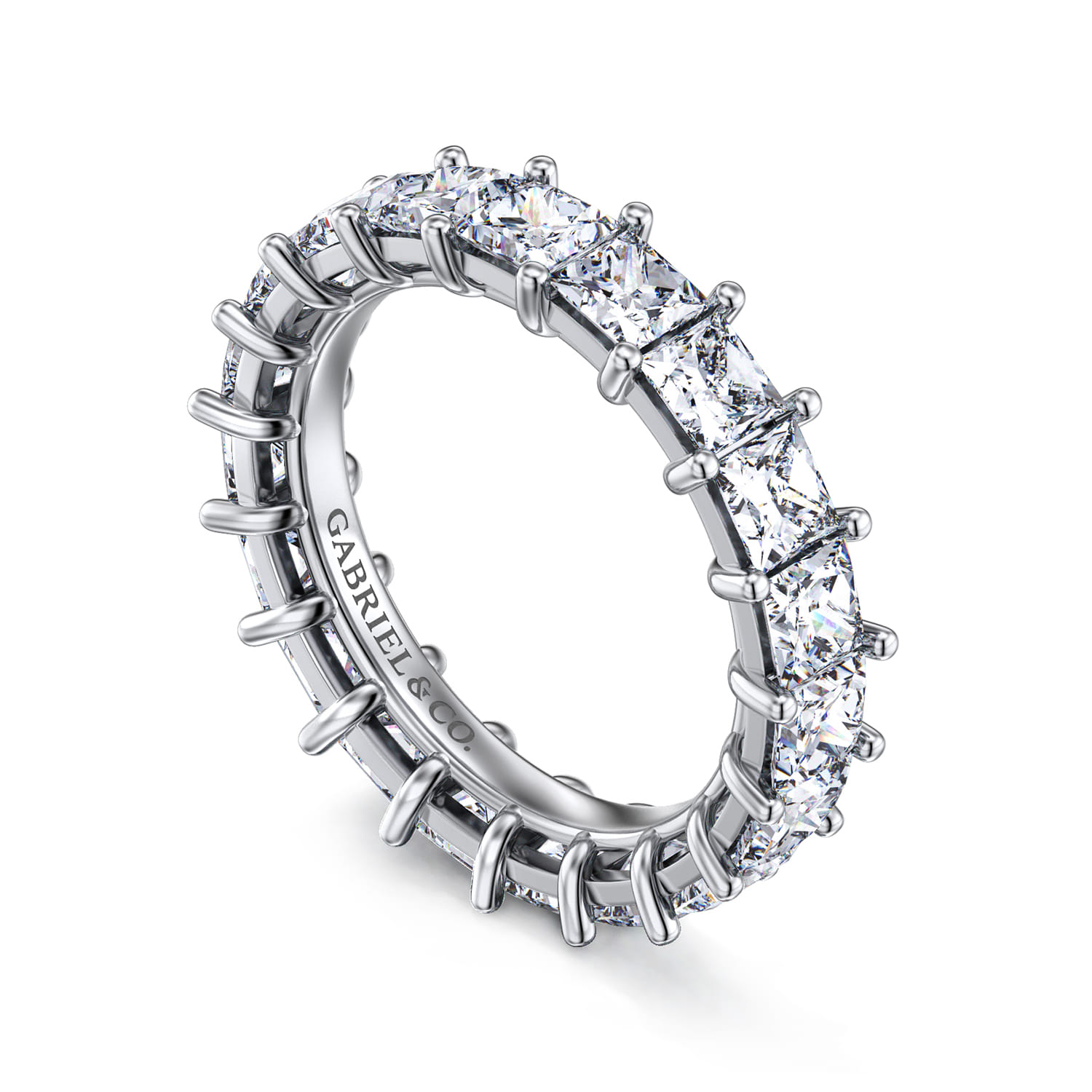 Eternity Band Wedding Ring in 14k White Gold with Princess Cut Natural Diamond at Gabriel & Co. - Shot 3