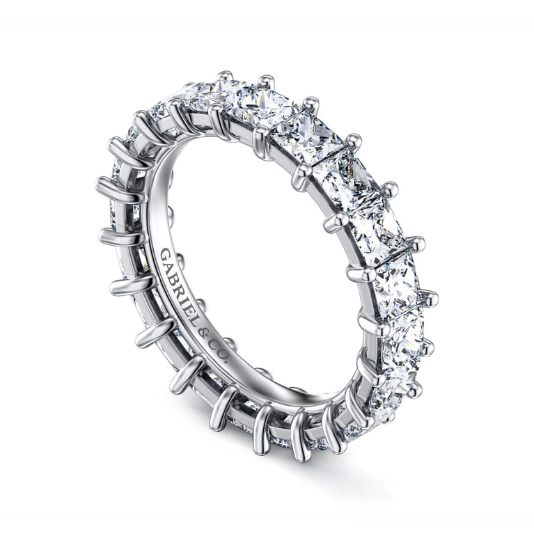Eternity Band Wedding Ring in 14k White Gold with Princess Cut Natural Diamond at Gabriel & Co. - Shot 3