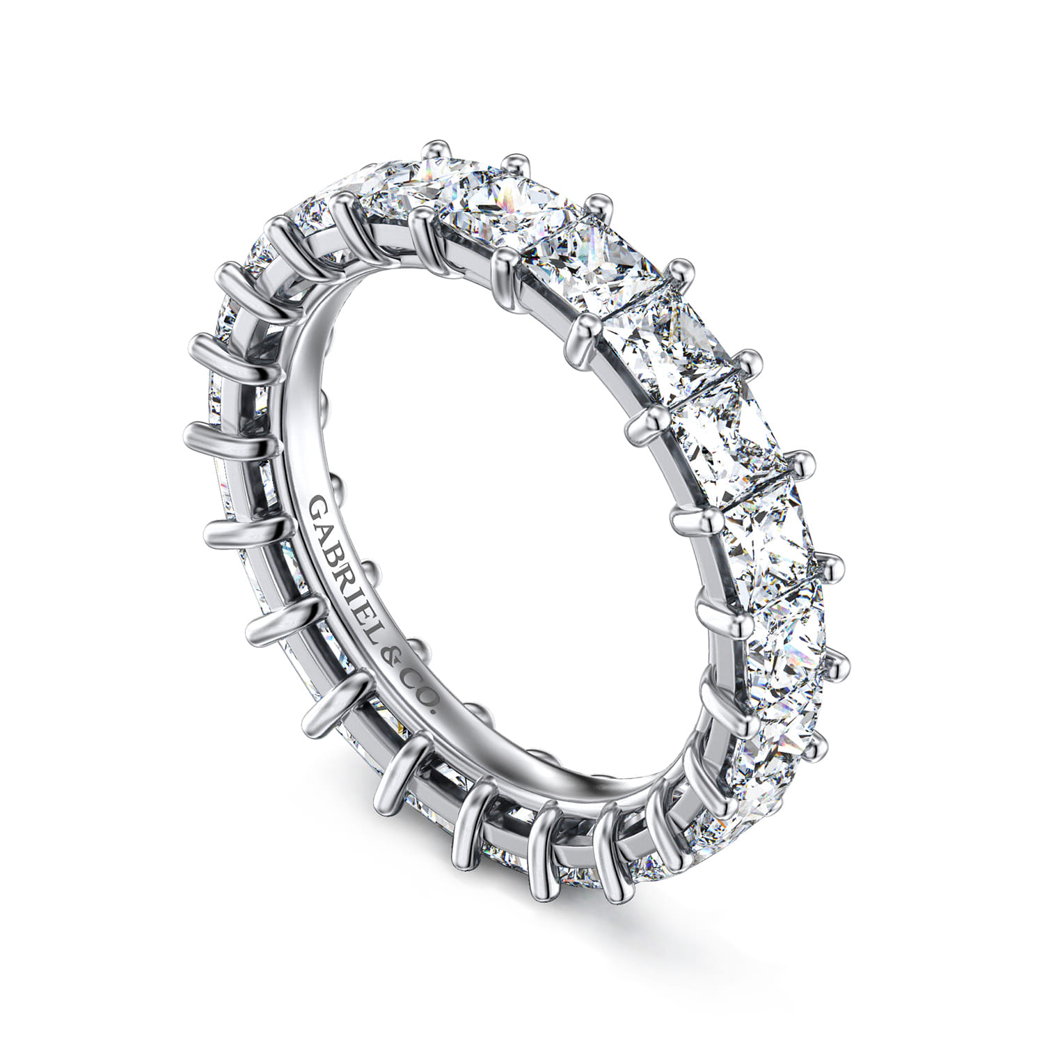 Eternity Band Wedding Ring in 14k White Gold with Princess Cut Natural Diamond at Gabriel & Co. - Shot 3