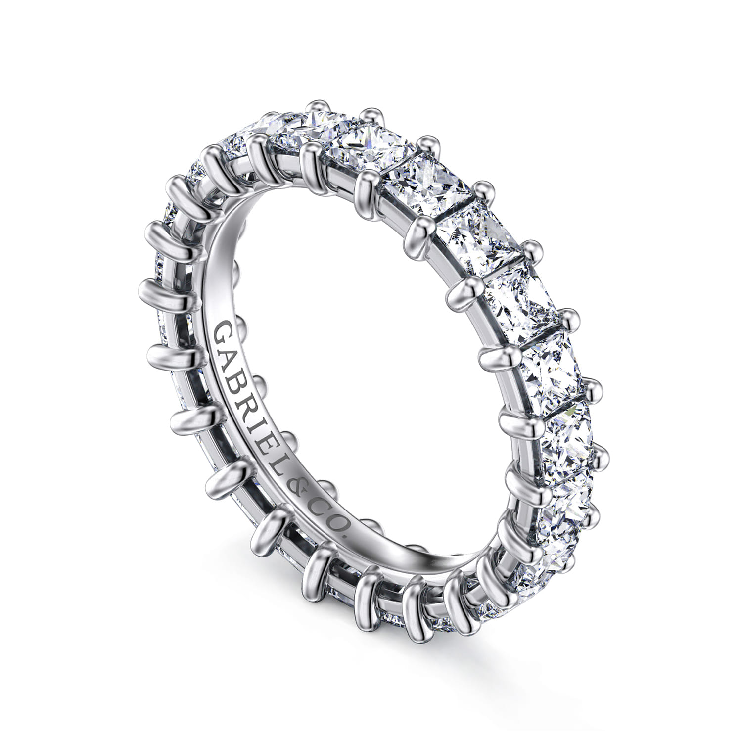 Eternity Band Wedding Ring in 14k White Gold with Princess Cut Natural Diamond at Gabriel & Co. - Shot 3