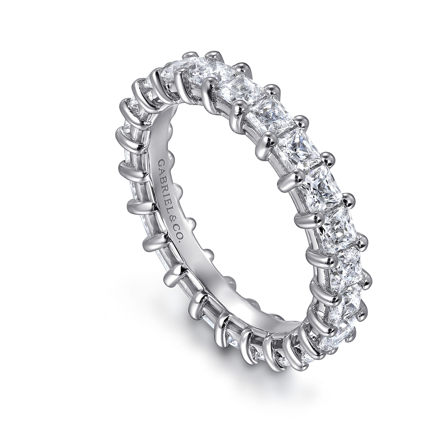 Eternity Band Wedding Ring in 14k White Gold with Princess Cut Natural Diamond at Gabriel & Co. - Shot 3