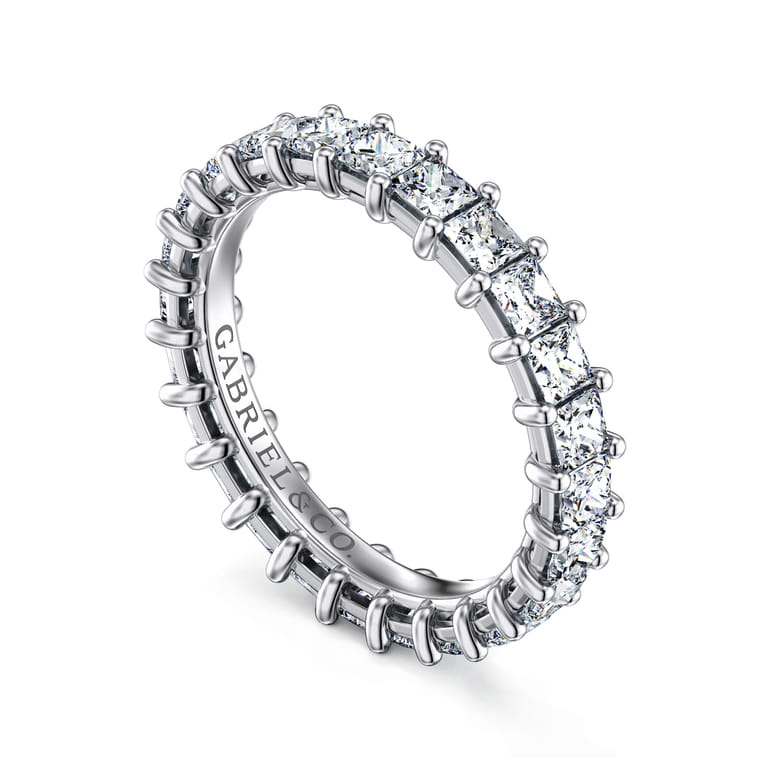 Eternity Band Wedding Ring in 14k White Gold with Princess Cut Natural Diamond at Gabriel & Co. - Shot 3