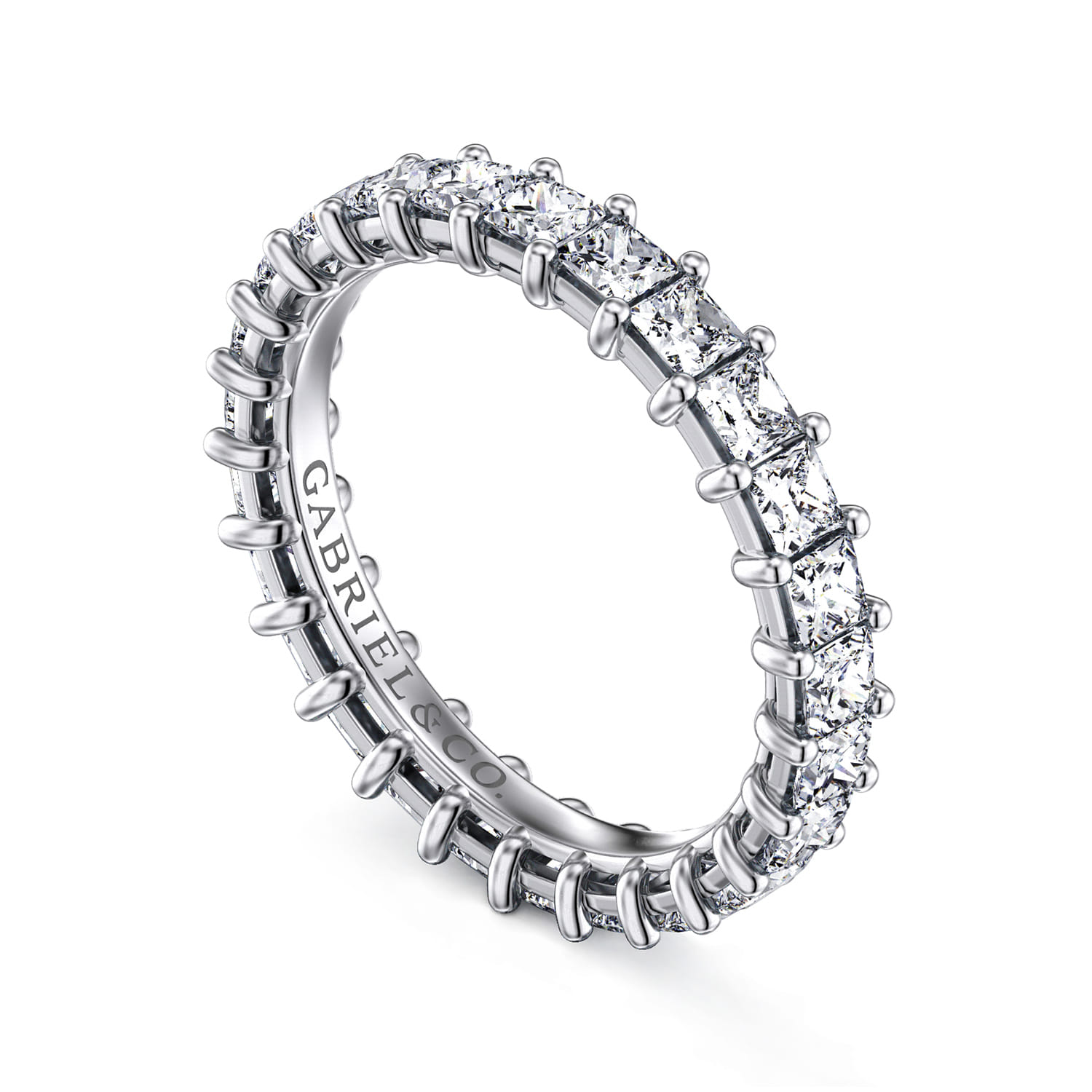 Eternity Band Wedding Ring in 14k White Gold with Princess Cut Natural Diamond at Gabriel & Co. - Shot 3