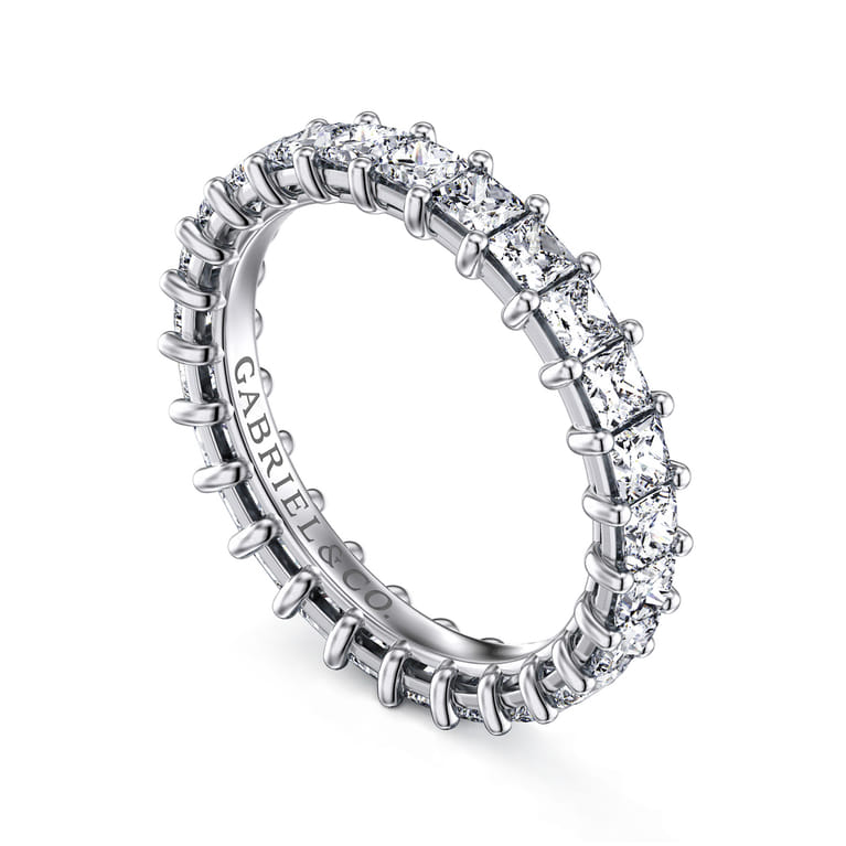 Eternity Band Wedding Ring in 14k White Gold with Princess Cut Natural Diamond at Gabriel & Co. - Shot 3