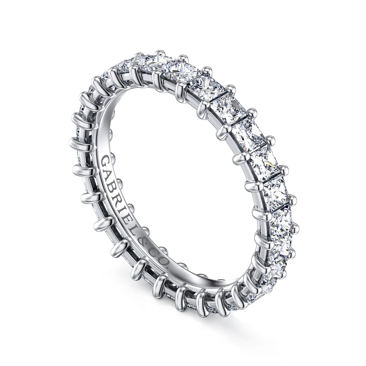 Eternity Band Wedding Ring in 14k White Gold with Princess Cut Natural Diamond at Gabriel & Co. - Shot 3