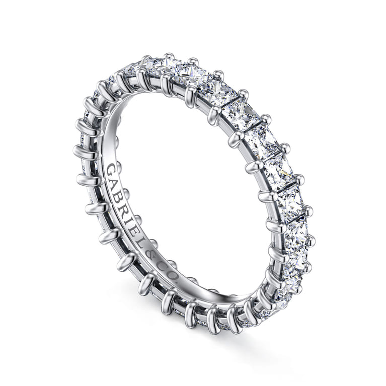 Eternity Band Wedding Ring in 14k White Gold with Princess Cut Natural Diamond at Gabriel & Co. - Shot 3