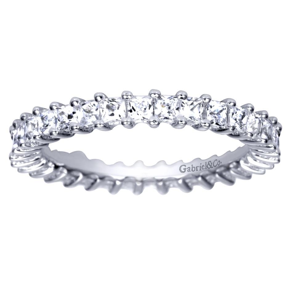 Eternity Band Wedding Ring in 14k White Gold with Princess Cut Natural Diamond at Gabriel & Co. - Shot 4