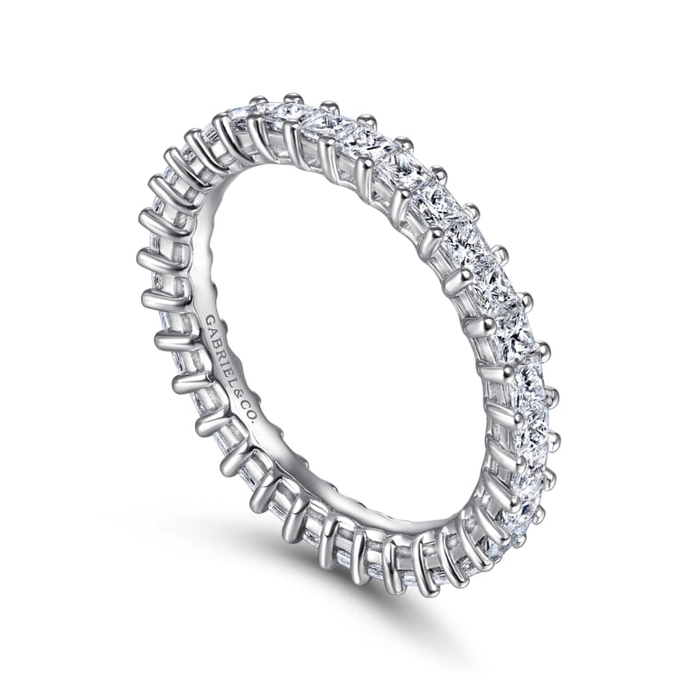 Eternity Band Wedding Ring in 14k White Gold with Princess Cut Natural Diamond at Gabriel & Co. - Shot 3