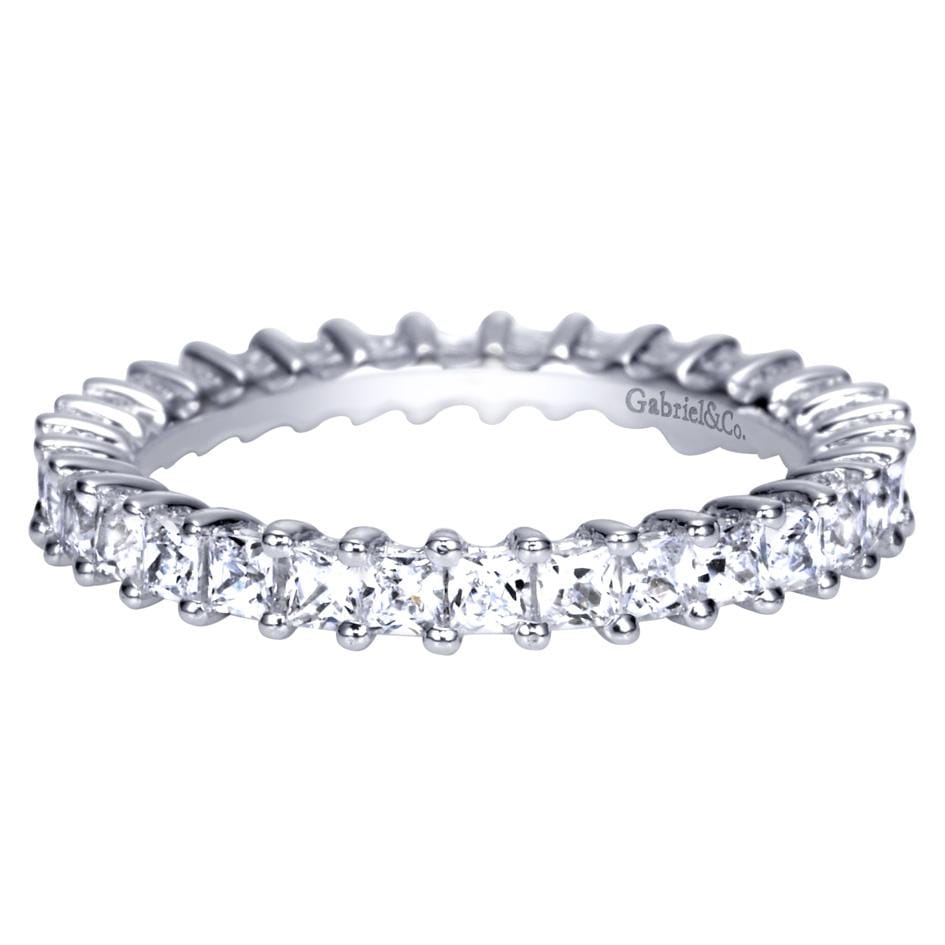 Eternity Band Wedding Ring in 14k White Gold with Princess Cut Natural Diamond at Gabriel & Co. - Shot 1