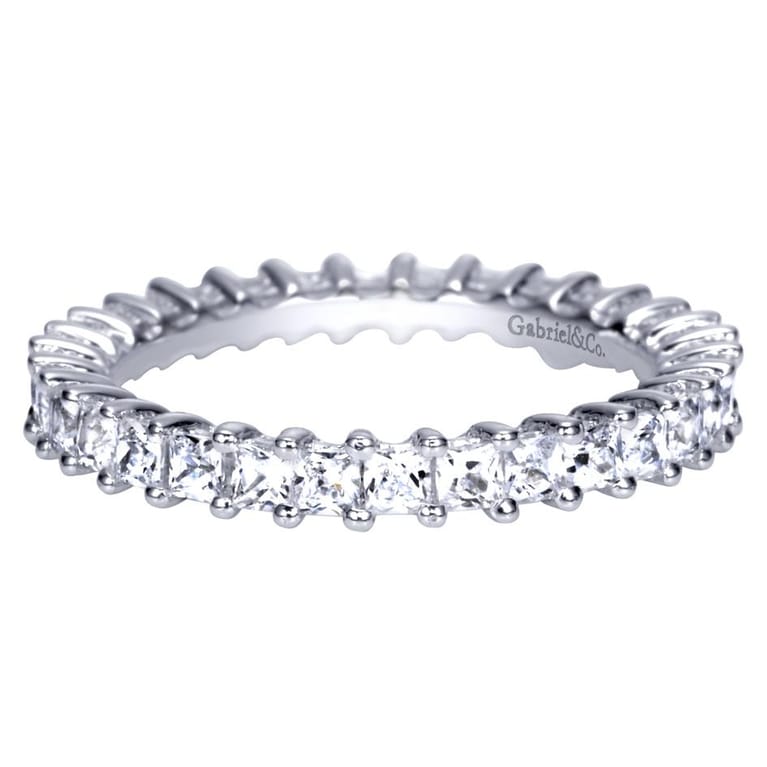 Eternity Band Wedding Ring in 14k White Gold with Princess Cut Natural Diamond at Gabriel & Co. - Shot 1