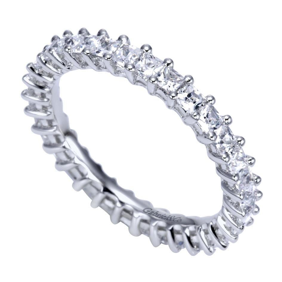 Eternity Band Wedding Ring in 14k White Gold with Princess Cut Natural Diamond at Gabriel & Co. - Shot 3