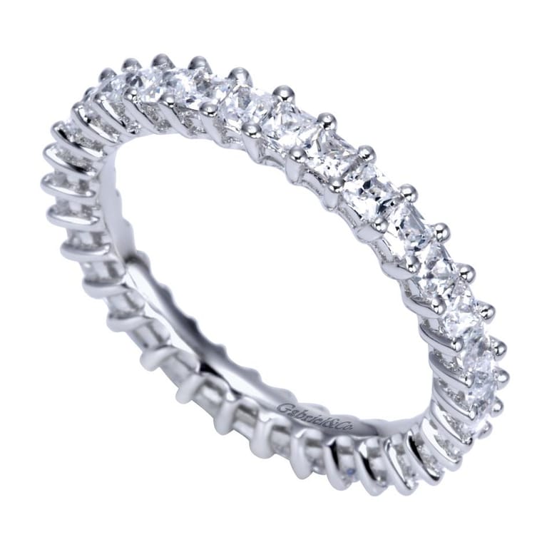 Eternity Band Wedding Ring in 14k White Gold with Princess Cut Natural Diamond at Gabriel & Co. - Shot 3