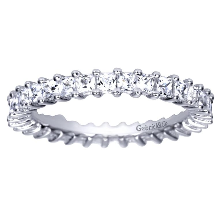 Eternity Band Wedding Ring in 14k White Gold with Princess Cut Natural Diamond at Gabriel & Co. - Shot 4