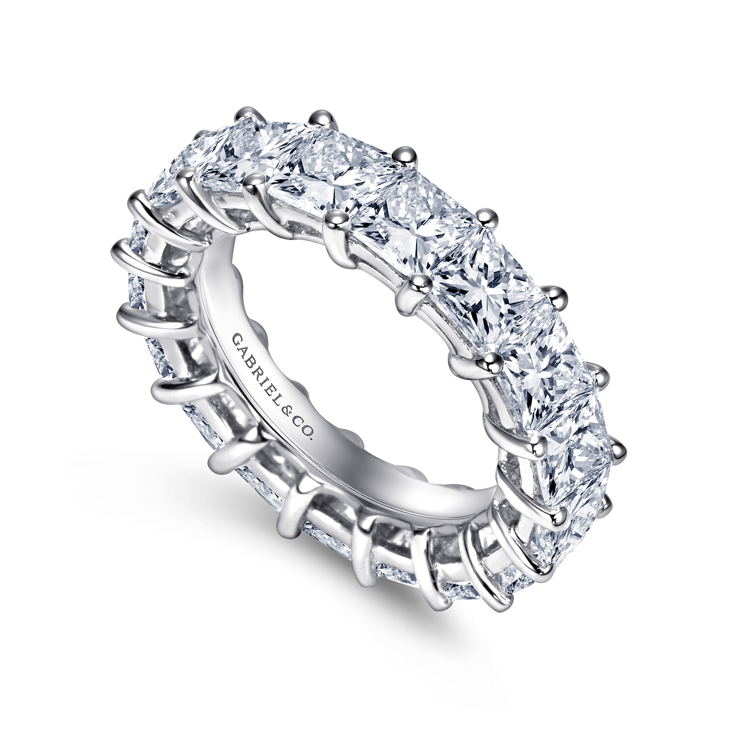Eternity Band Wedding Ring in 14k White Gold with Princess Cut Natural Diamond at Gabriel & Co. - Shot 3