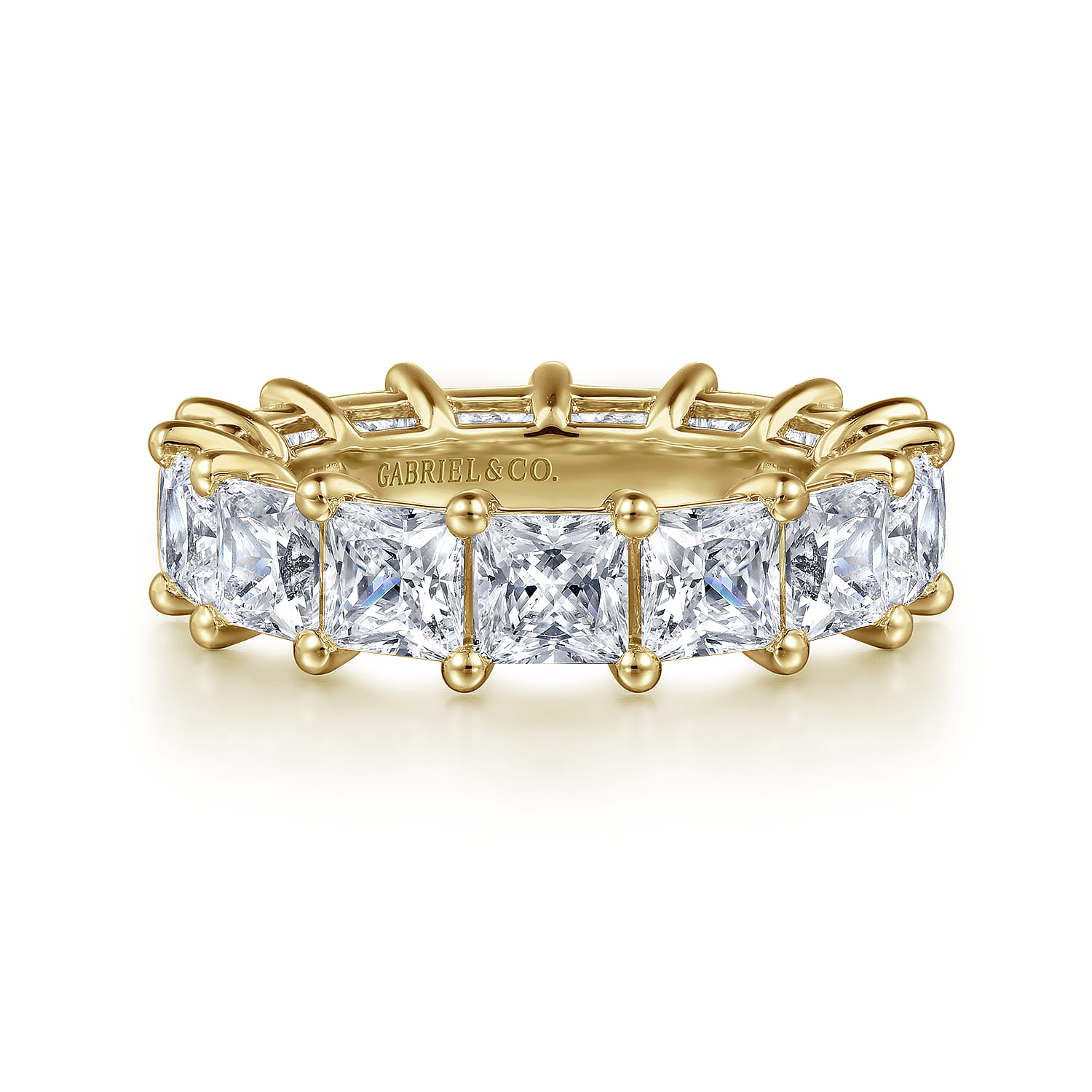 Eternity Band Wedding Ring in 14k Yellow Gold with Princess Cut Natural Diamond at Gabriel & Co. - Shot 1