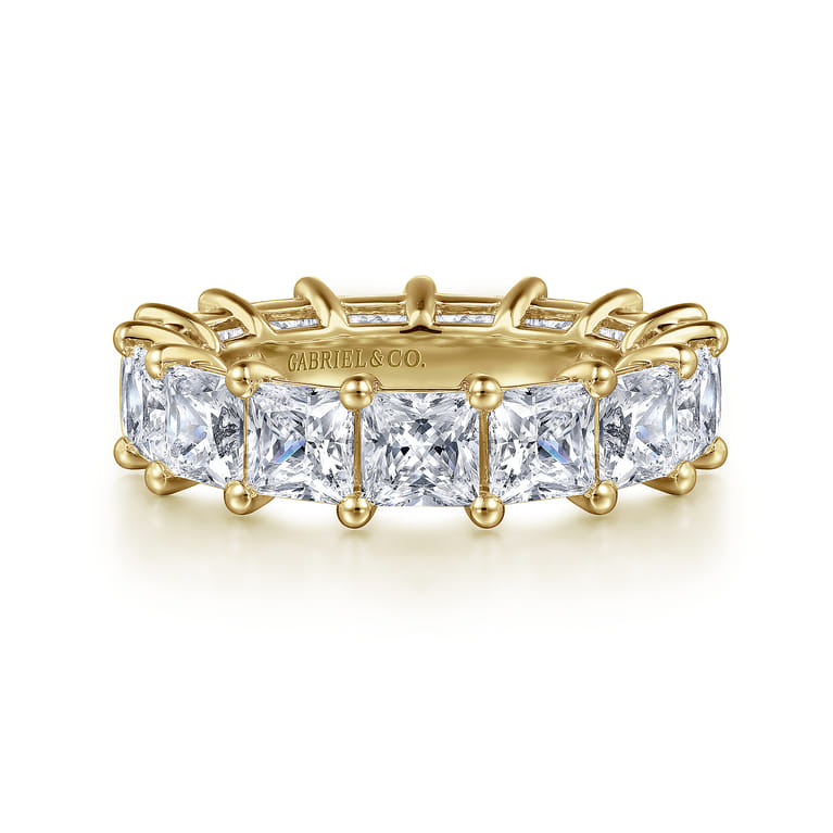 Eternity Band Wedding Ring in 14k Yellow Gold with Princess Cut Natural Diamond at Gabriel & Co. - Shot 1