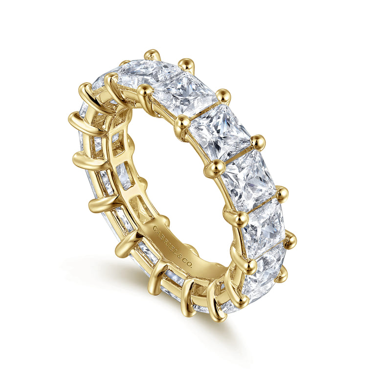 Eternity Band Wedding Ring in 14k Yellow Gold with Princess Cut Natural Diamond at Gabriel & Co. - Shot 3