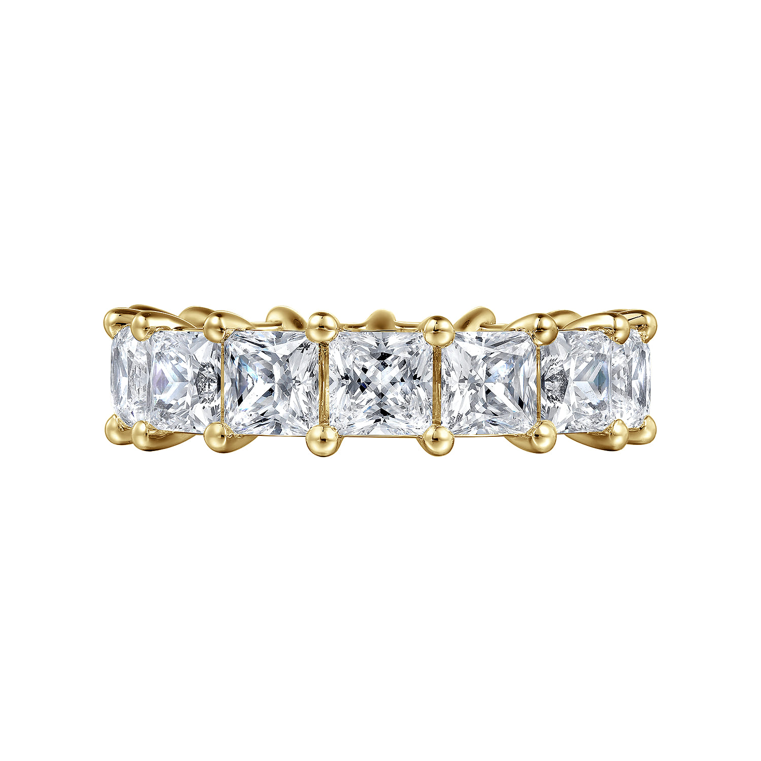 Eternity Band Wedding Ring in 14k Yellow Gold with Princess Cut Natural Diamond at Gabriel & Co. - Shot 5