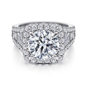 Bowery - 14K White Gold Cushion Halo Round Diamond Channel Set Engagement Ring