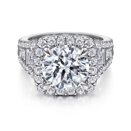 Bowery - 14K White Gold Cushion Halo Round Diamond Channel Set Engagement Ring