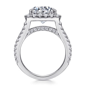 Bowery - 14K White Gold Cushion Halo Round Diamond Channel Set Engagement Ring