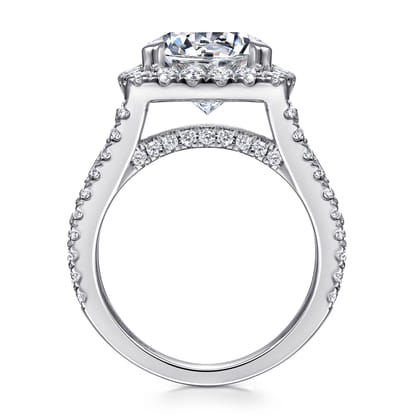Bowery - 14K White Gold Cushion Halo Round Diamond Channel Set Engagement Ring
